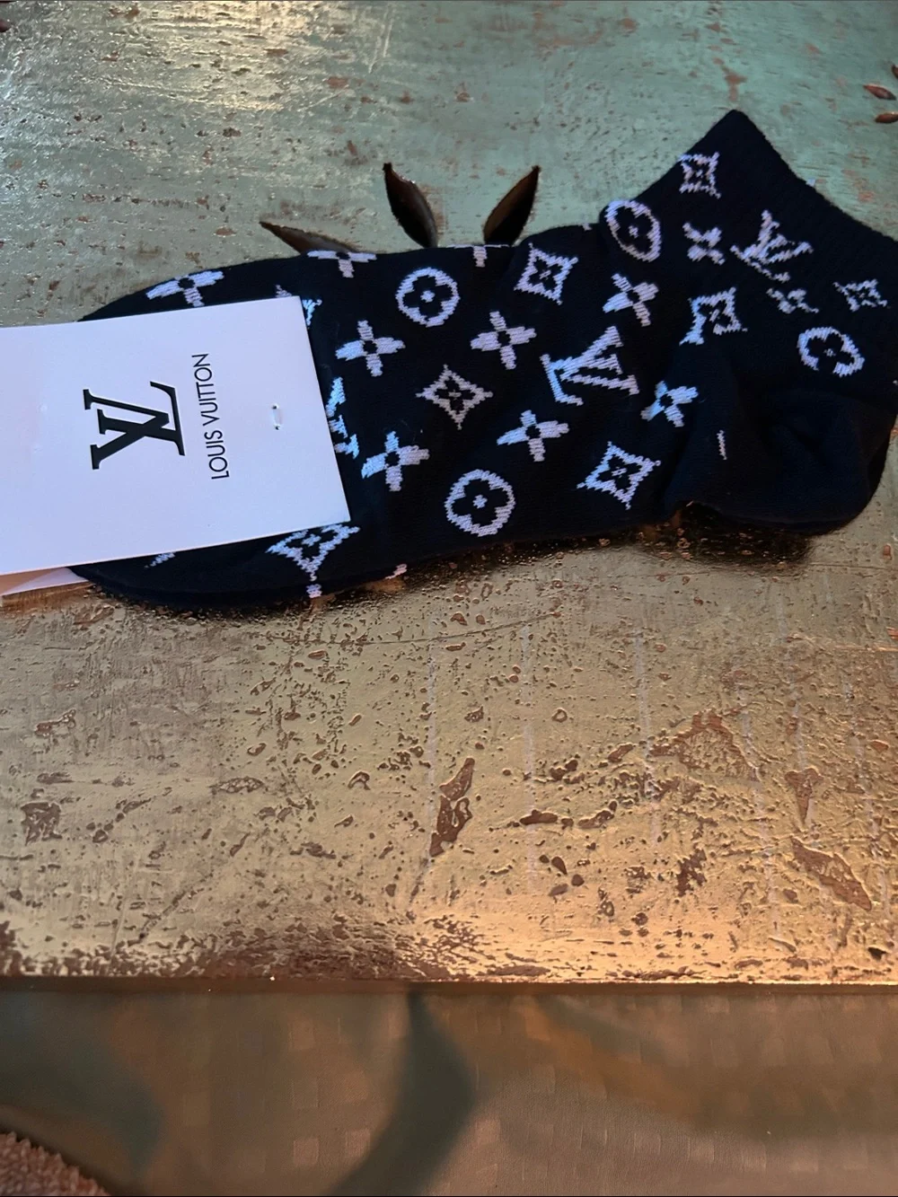 Louis Vuitton Black & White Monogram Ankle Socks